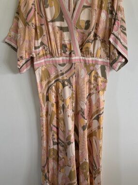 Gerard Darel Pink, Tan and Olive Floral Silk Dress large nwt large